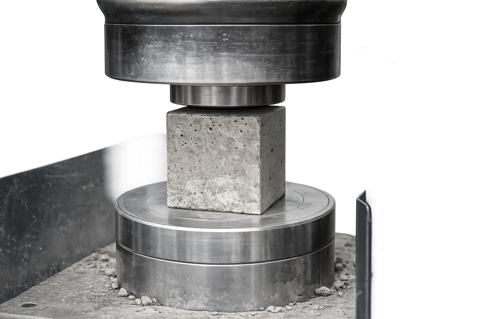 Concrete cube being tested under compression at CTSL laboratory